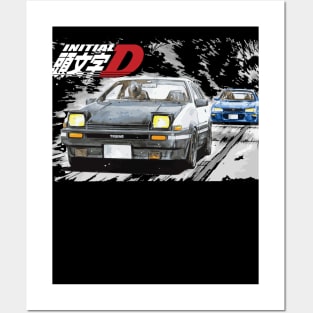 Initial D - Mountain Drift Racing Tandem Takumi Fujiwara AE86 vs Bunta Fujiwara GC8 STi Chase Posters and Art